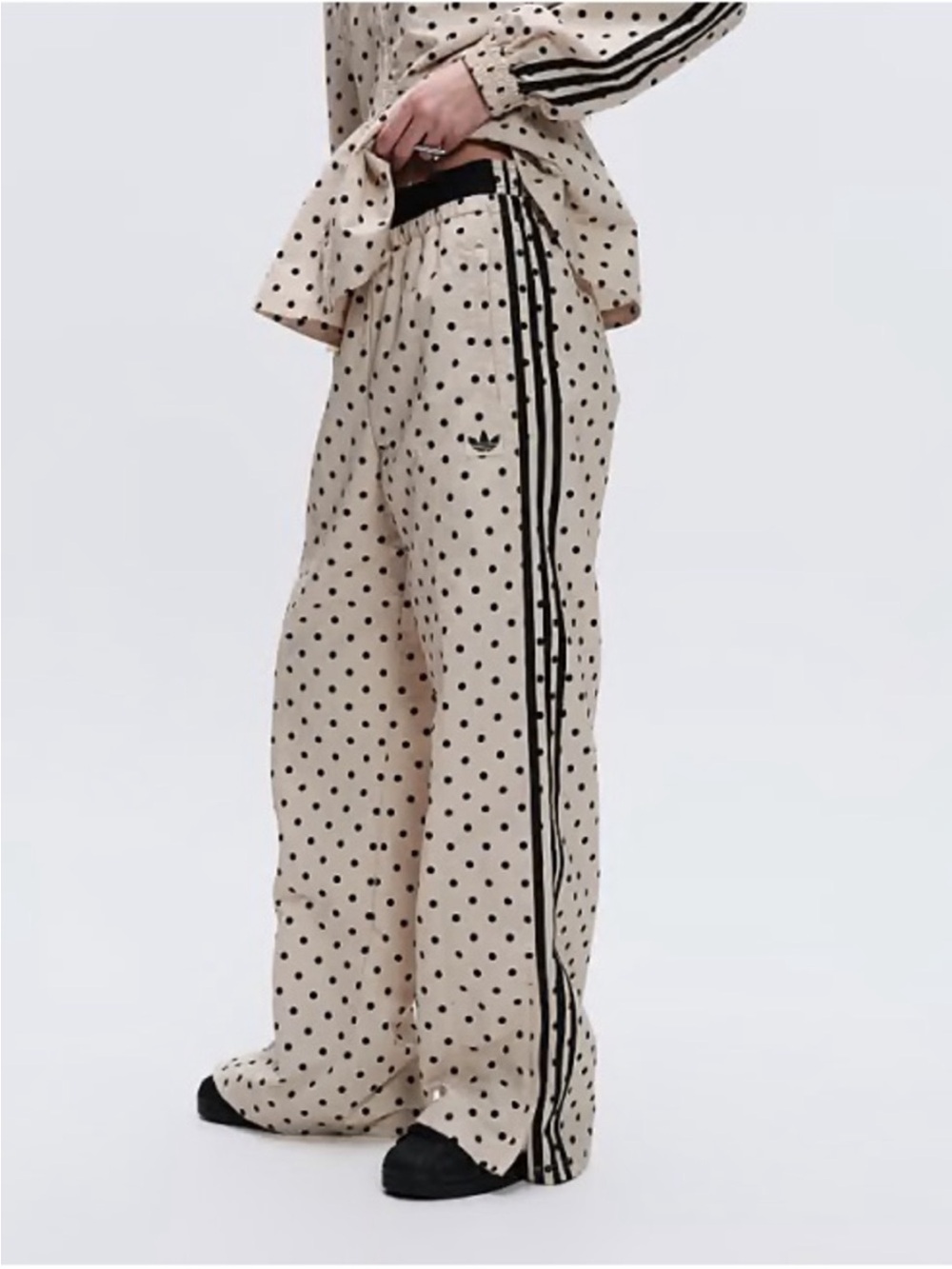 adidas Cream Polka Dot Wide-Leg Track Pants with Black Stripes NEW large